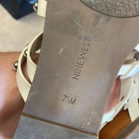 Nine West White Studded Criss Cross FlatMule Sandals - Picture 8 of 9